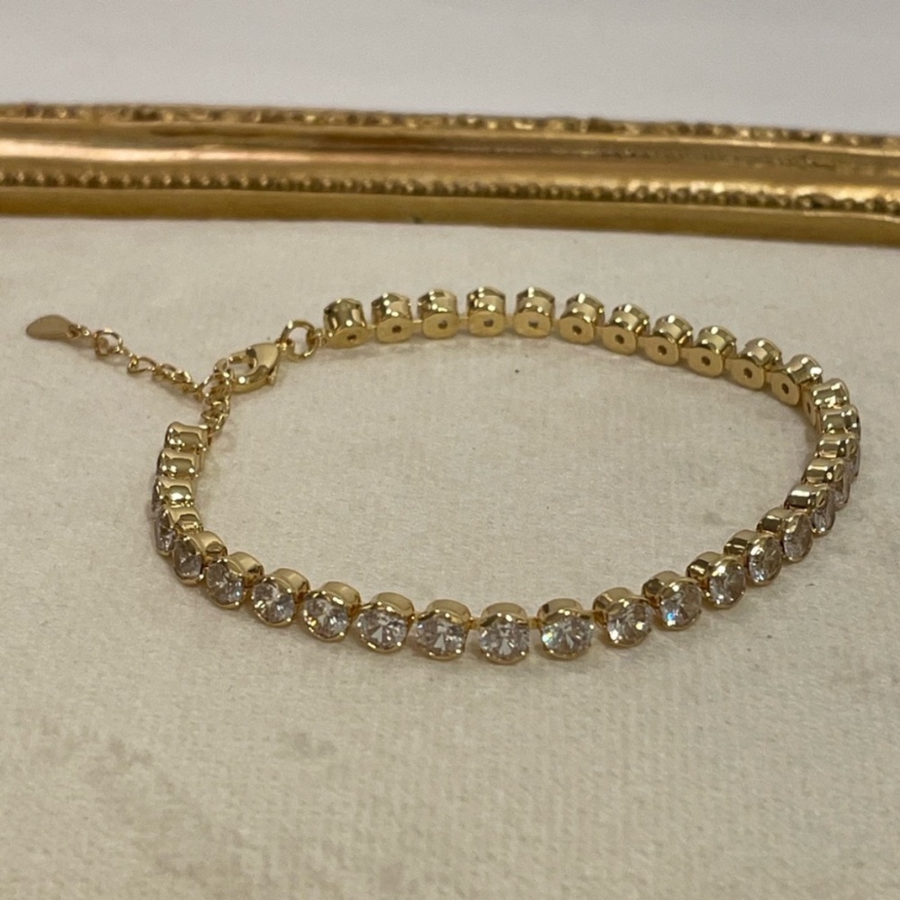 24K Gold Round CZ 7inch Tennis Bracelet